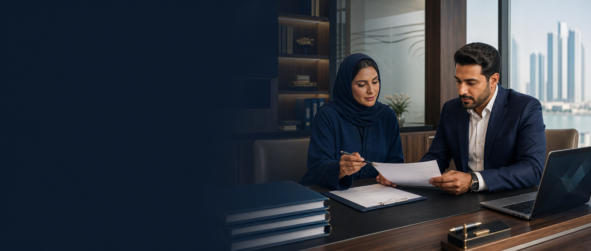 Client and document-services consultant reviewing a power of attorney file